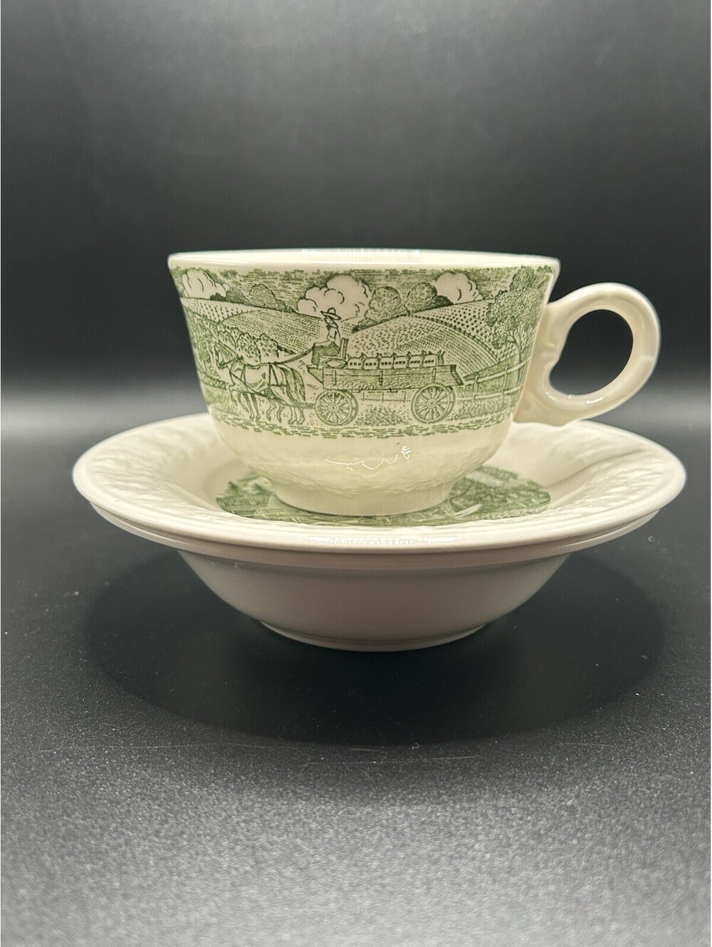 Vintage Lot Of 6 In Pastoral Pattern Salad Plate Cup Cereal Bowl 1956